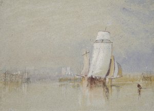 穏やかなロワール、1832年（水彩、ボディカラー、ペン、茶色のインク、青い紙）